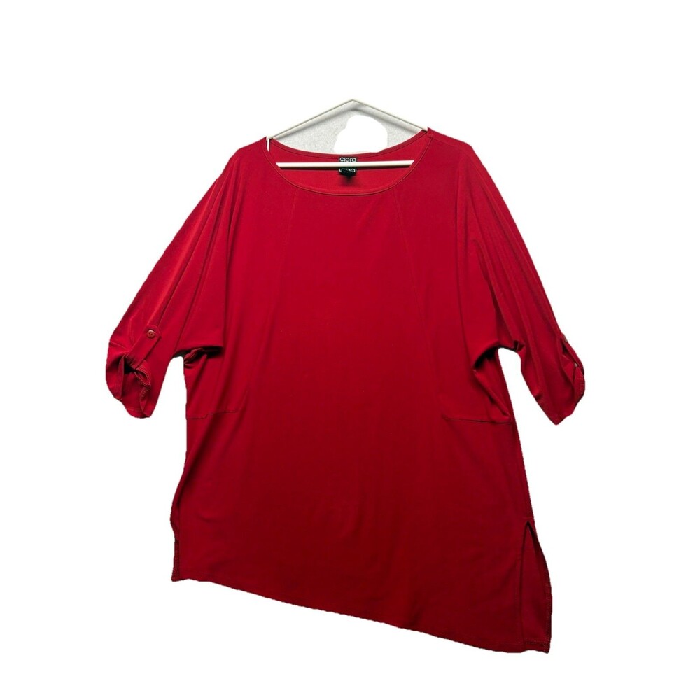 Clara Sun Woo Women’s Tunic Top Asymmetrical Slit Hem 3/4 Sleeve Size Large *